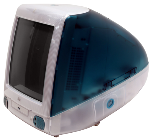 A Bondi Blue iMac all-in-one PC from 1998