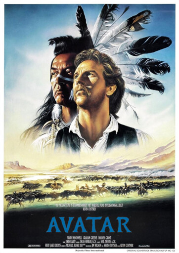 Filmposter des Film Der mit dem Wolf tanzt, der Name des Films wurde durch den Avatar-Schriftzug ausgetauscht